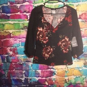 Floral Black and Red Blouse